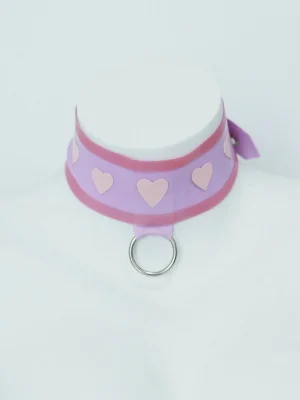 Latex Choker with Heart Print & Silver Ring