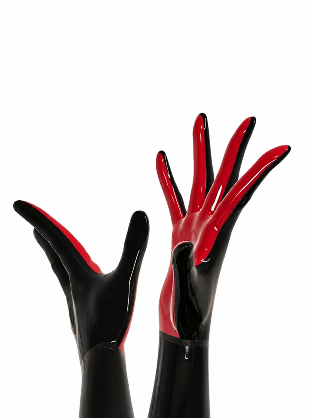 HJ2623-3.webp Latex Black Red Contrast Mid-Length Full Finger Gloves