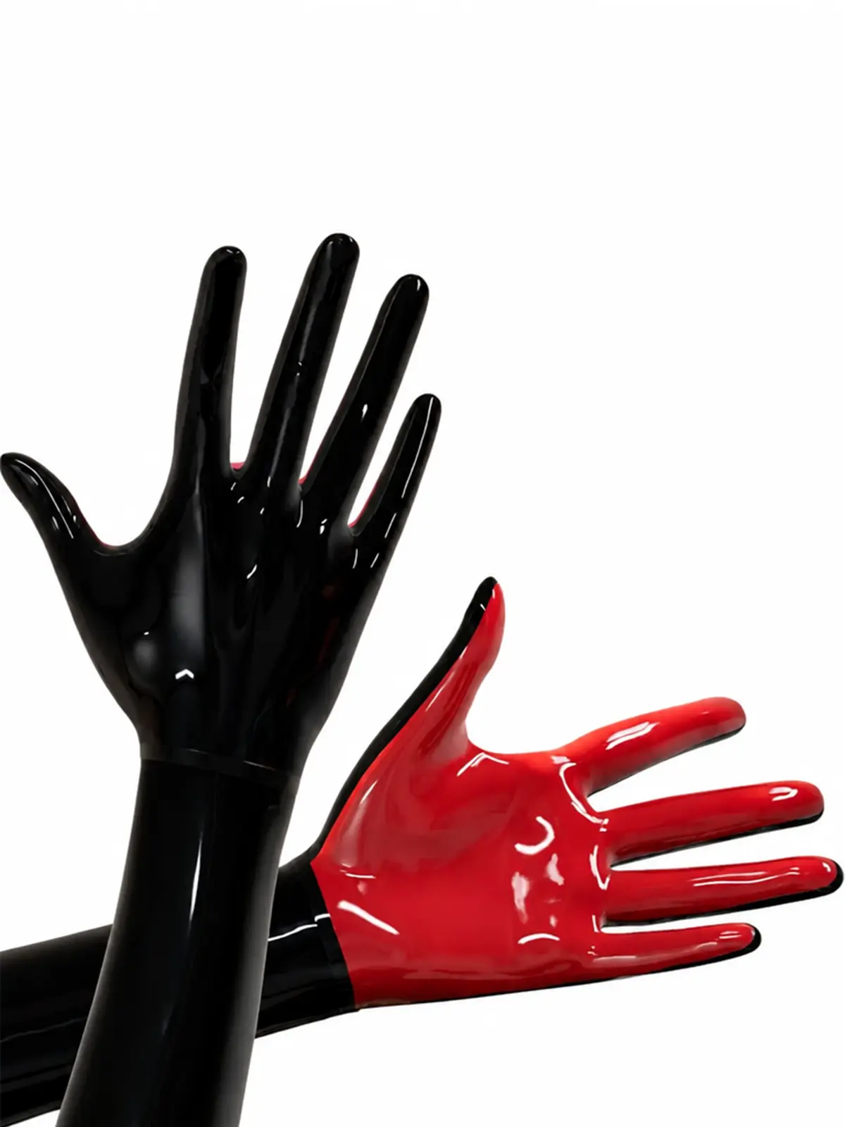 HJ2623-4.webp Latex Black Red Contrast Mid-Length Full Finger Gloves